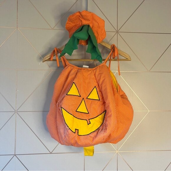 Vintage 1980s Baby Toddler Pumpkin Halloween Costume Romper with Hat - Picture 7 of 11